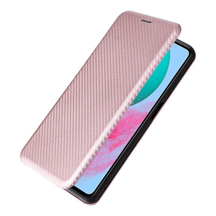 For Samsung Galaxy M54 5G / F54 5G PU Leather Carbon Fiber Texture Phone Case Stand Card Slot Magnetic Cover - Rose Gold