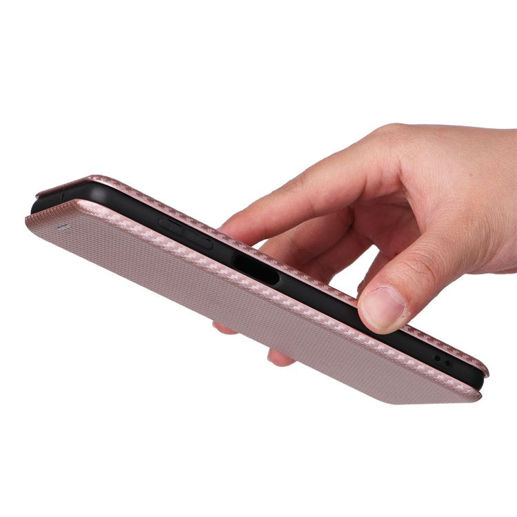 For Samsung Galaxy M54 5G / F54 5G PU Leather Carbon Fiber Texture Phone Case Stand Card Slot Magnetic Cover - Rose Gold