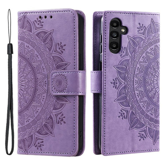For Samsung Galaxy M54 5G / F54 5G Anti-Scratch PU Leather Wallet Phone Case Mandala Flower Pattern Stand Cover - Purple