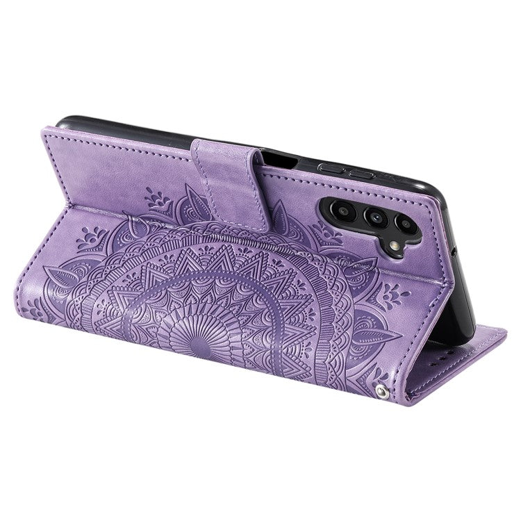 For Samsung Galaxy M54 5G / F54 5G Anti-Scratch PU Leather Wallet Phone Case Mandala Flower Pattern Stand Cover - Purple
