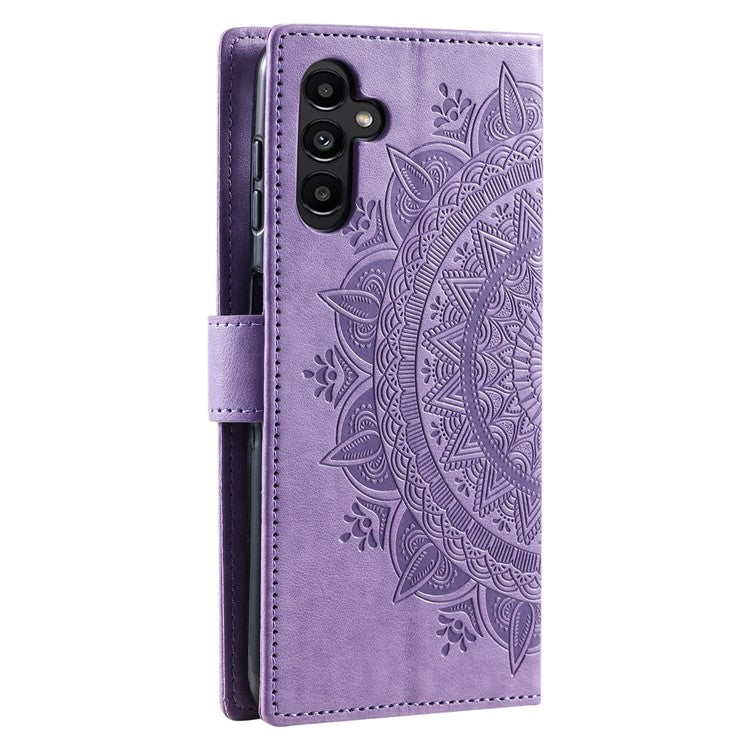 For Samsung Galaxy M54 5G / F54 5G Anti-Scratch PU Leather Wallet Phone Case Mandala Flower Pattern Stand Cover - Purple