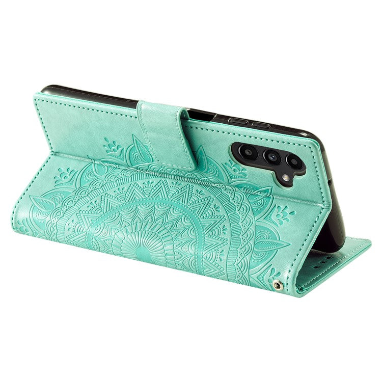 For Samsung Galaxy M54 5G / F54 5G Anti-Scratch PU Leather Wallet Phone Case Mandala Flower Pattern Stand Cover - Green