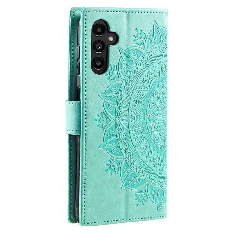 For Samsung Galaxy M54 5G / F54 5G Anti-Scratch PU Leather Wallet Phone Case Mandala Flower Pattern Stand Cover - Green