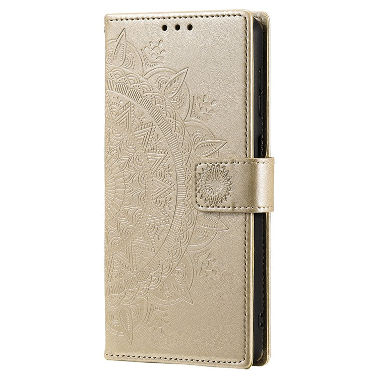 For Samsung Galaxy M54 5G / F54 5G Anti-Scratch PU Leather Wallet Phone Case Mandala Flower Pattern Stand Cover - Gold