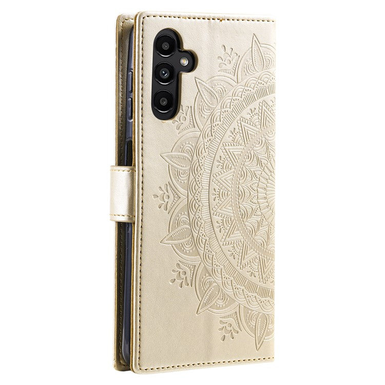 For Samsung Galaxy M54 5G / F54 5G Anti-Scratch PU Leather Wallet Phone Case Mandala Flower Pattern Stand Cover - Gold