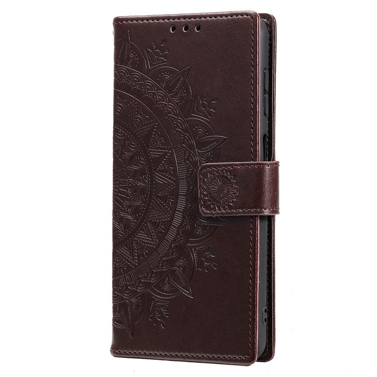 For Samsung Galaxy M54 5G / F54 5G Anti-Scratch PU Leather Wallet Phone Case Mandala Flower Pattern Stand Cover - Brown