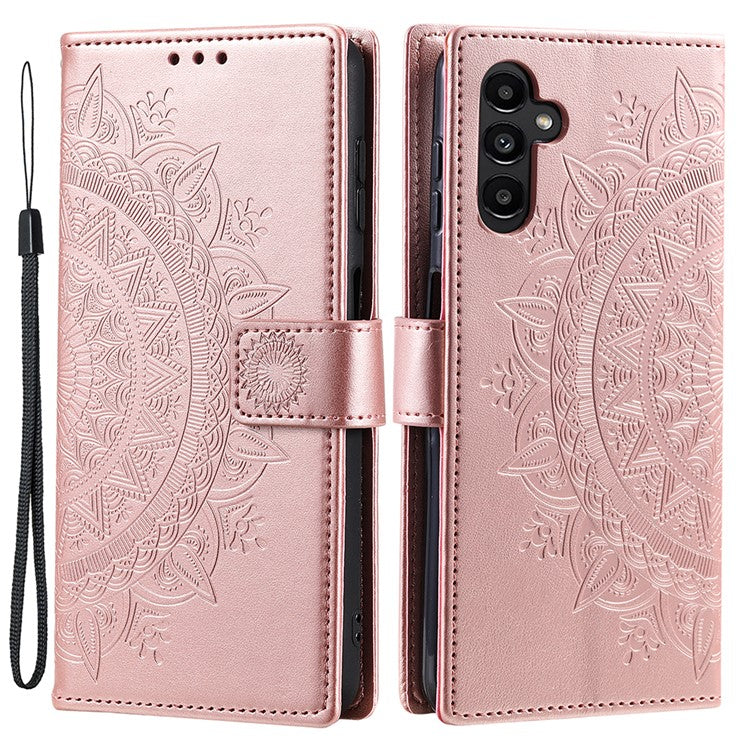 For Samsung Galaxy M54 5G / F54 5G Anti-Scratch PU Leather Wallet Phone Case Mandala Flower Pattern Stand Cover - Rose Gold