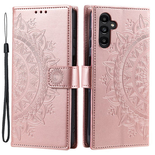 For Samsung Galaxy M54 5G / F54 5G Anti-Scratch PU Leather Wallet Phone Case Mandala Flower Pattern Stand Cover - Rose Gold