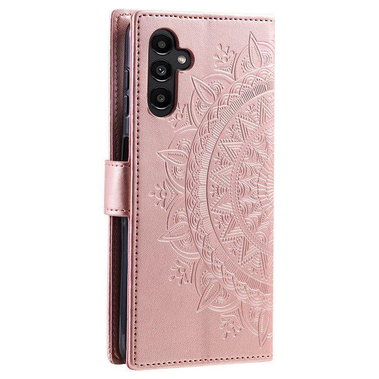 For Samsung Galaxy M54 5G / F54 5G Anti-Scratch PU Leather Wallet Phone Case Mandala Flower Pattern Stand Cover - Rose Gold