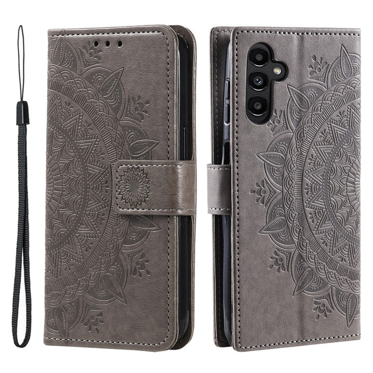 For Samsung Galaxy M54 5G / F54 5G Anti-Scratch PU Leather Wallet Phone Case Mandala Flower Pattern Stand Cover - Grey