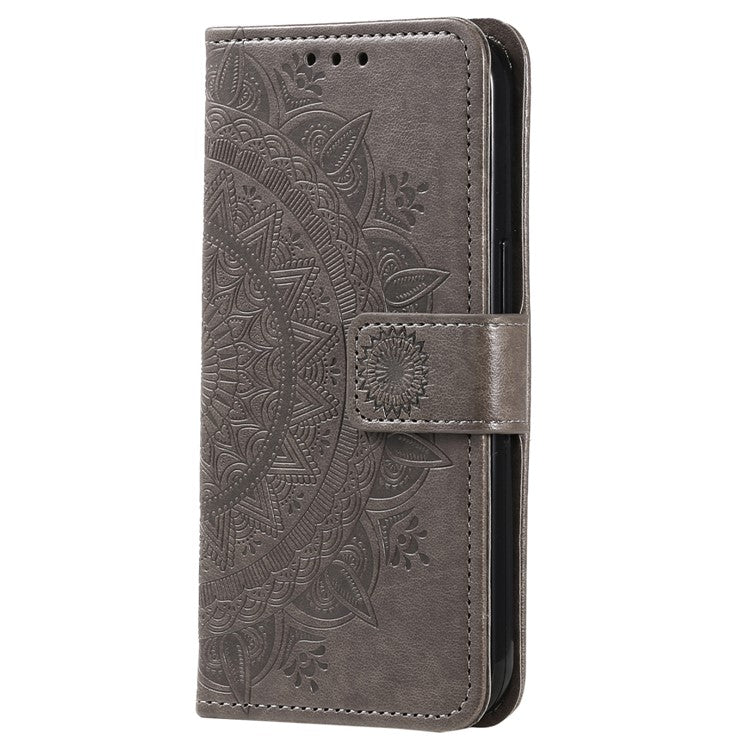 For Samsung Galaxy M54 5G / F54 5G Anti-Scratch PU Leather Wallet Phone Case Mandala Flower Pattern Stand Cover - Grey