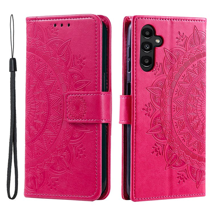 For Samsung Galaxy M54 5G / F54 5G Anti-Scratch PU Leather Wallet Phone Case Mandala Flower Pattern Stand Cover - Rose
