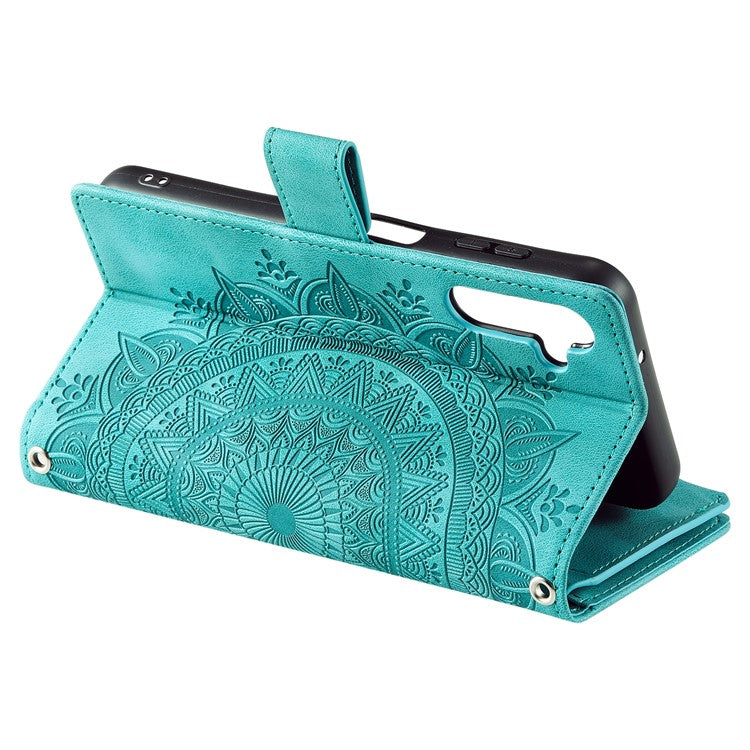 For Samsung Galaxy M54 5G / F54 5G Imprinted Phone Case Imprinted Mandala Flower Pattern PU Leather Stand Cover - Green