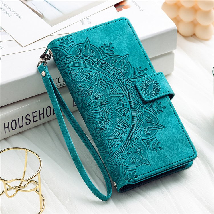 For Samsung Galaxy M54 5G / F54 5G Imprinted Phone Case Imprinted Mandala Flower Pattern PU Leather Stand Cover - Green