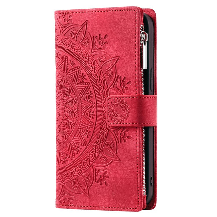 For Samsung Galaxy M54 5G / F54 5G Imprinted Phone Case Imprinted Mandala Flower Pattern PU Leather Stand Cover - Red