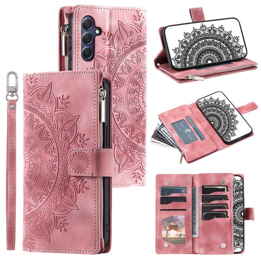 For Samsung Galaxy M54 5G / F54 5G Imprinted Phone Case Imprinted Mandala Flower Pattern PU Leather Stand Cover - Rose Gold