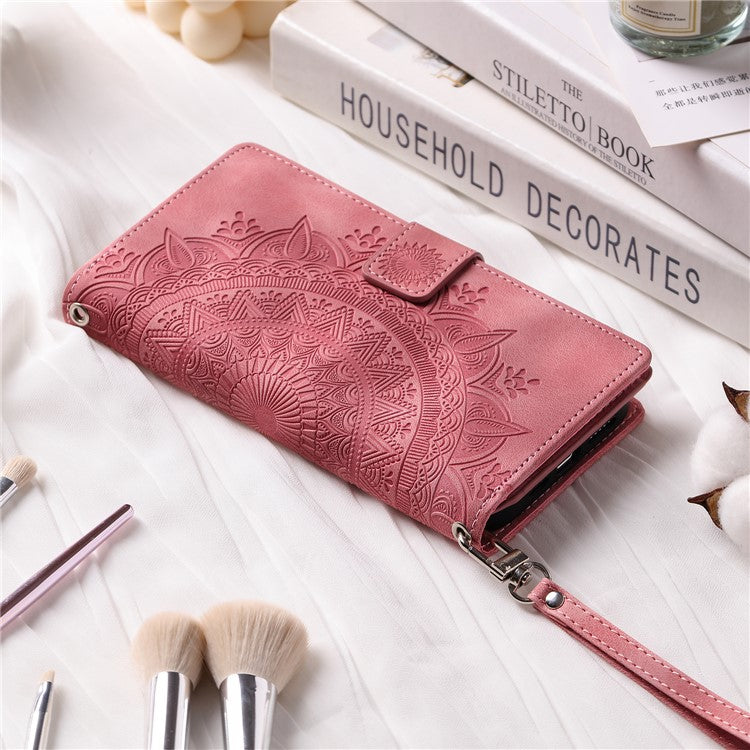 For Samsung Galaxy M54 5G / F54 5G Imprinted Phone Case Imprinted Mandala Flower Pattern PU Leather Stand Cover - Rose Gold