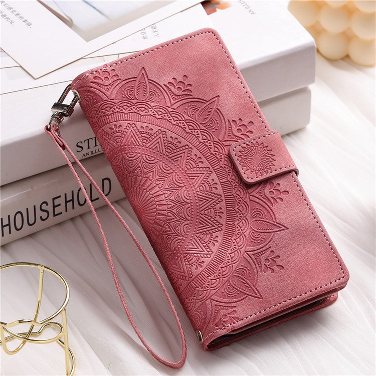 For Samsung Galaxy M54 5G / F54 5G Imprinted Phone Case Imprinted Mandala Flower Pattern PU Leather Stand Cover - Rose Gold