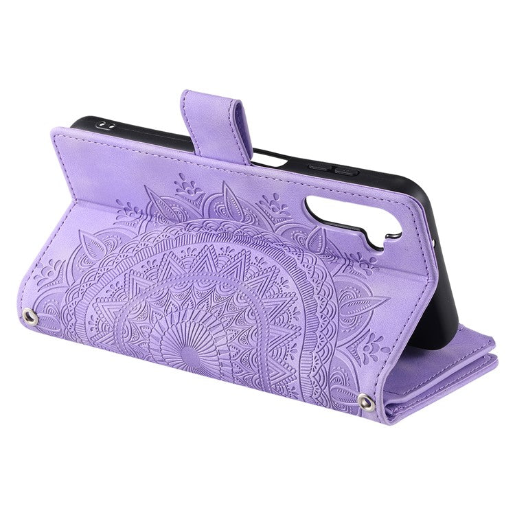 For Samsung Galaxy M54 5G / F54 5G Imprinted Phone Case Imprinted Mandala Flower Pattern PU Leather Stand Cover - Purple
