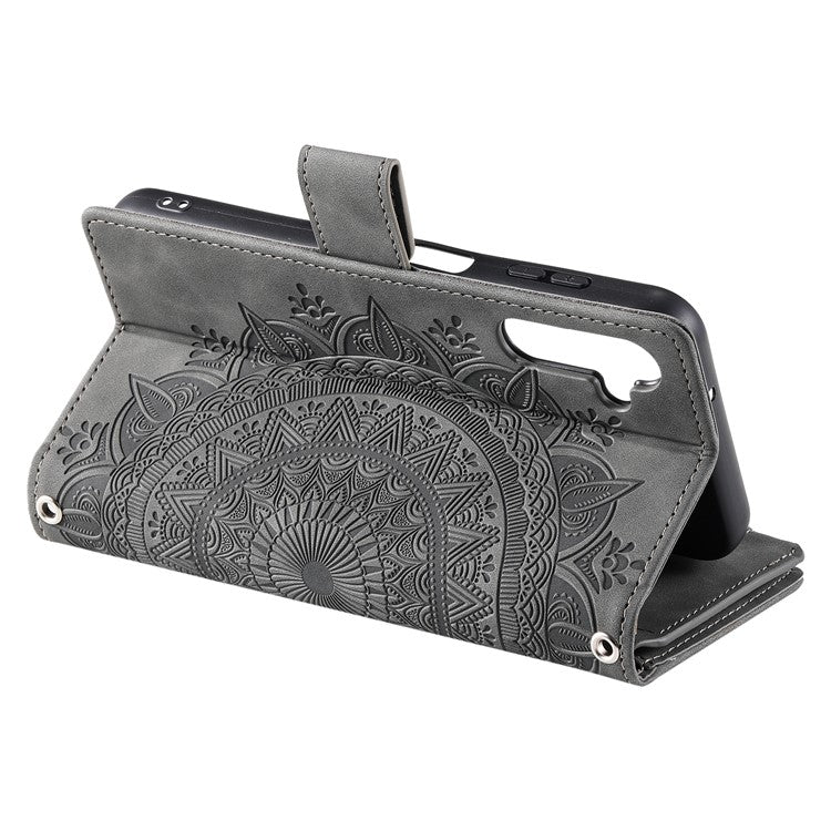 For Samsung Galaxy M54 5G / F54 5G Imprinted Phone Case Imprinted Mandala Flower Pattern PU Leather Stand Cover - Grey