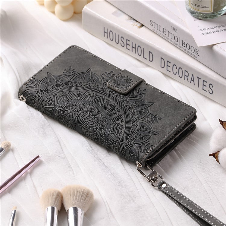 For Samsung Galaxy M54 5G / F54 5G Imprinted Phone Case Imprinted Mandala Flower Pattern PU Leather Stand Cover - Grey