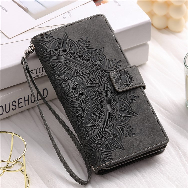 For Samsung Galaxy M54 5G / F54 5G Imprinted Phone Case Imprinted Mandala Flower Pattern PU Leather Stand Cover - Grey