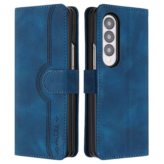 YX003 For Samsung Galaxy Z Fold4 5G PU Leather Wallet Folding Phone Case Imprinted Shockproof Cover - Sapphire