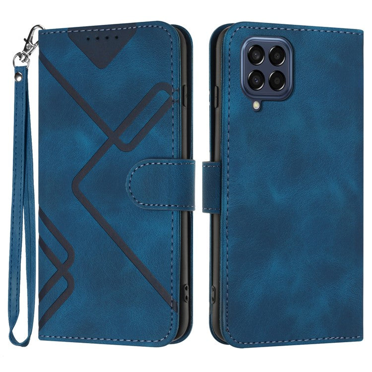 YX0040 For Samsung Galaxy M53 5G TPU+PU Leather Cover Imprinted Pattern Wallet Phone Stand Case - Sapphire