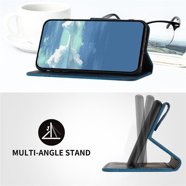 YX0040 For Samsung Galaxy M53 5G TPU+PU Leather Cover Imprinted Pattern Wallet Phone Stand Case - Sapphire