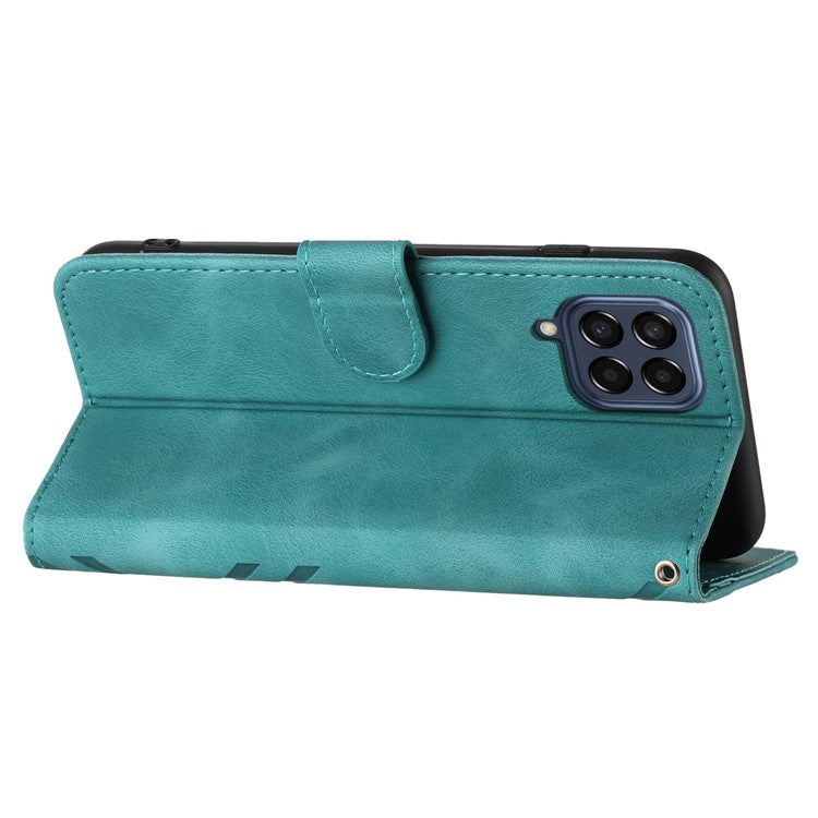 YX0040 For Samsung Galaxy M53 5G TPU+PU Leather Cover Imprinted Pattern Wallet Phone Stand Case - Baby Blue