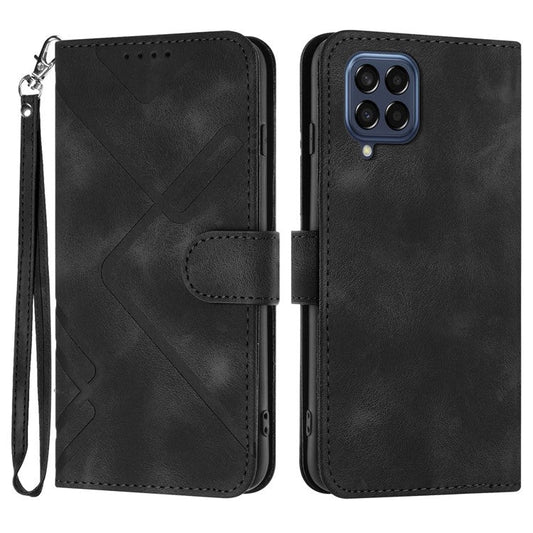 YX0040 For Samsung Galaxy M53 5G TPU+PU Leather Cover Imprinted Pattern Wallet Phone Stand Case - Black