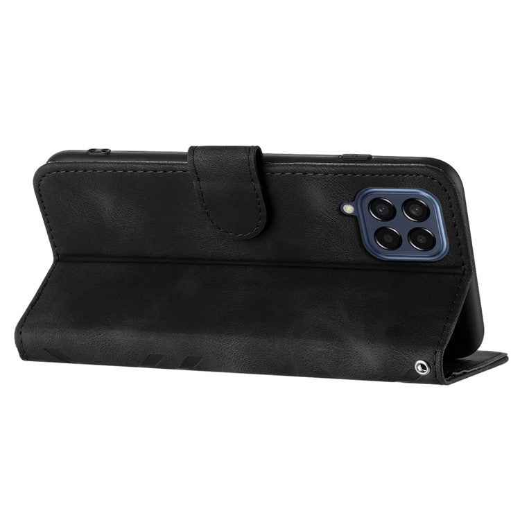 YX0040 For Samsung Galaxy M53 5G TPU+PU Leather Cover Imprinted Pattern Wallet Phone Stand Case - Black