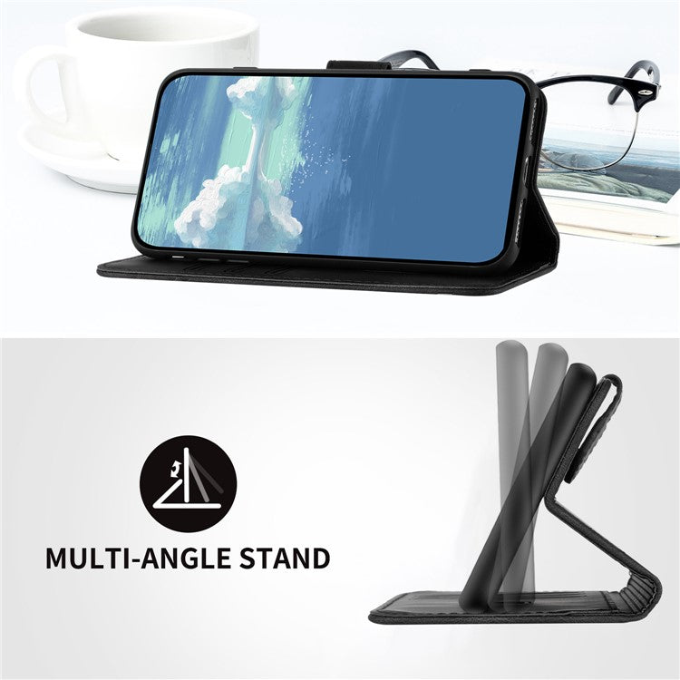 YX0040 For Samsung Galaxy M53 5G TPU+PU Leather Cover Imprinted Pattern Wallet Phone Stand Case - Black