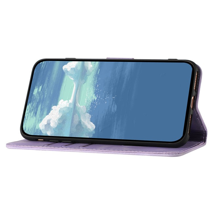 YX0040 For Samsung Galaxy M53 5G TPU+PU Leather Cover Imprinted Pattern Wallet Phone Stand Case - Light Purple