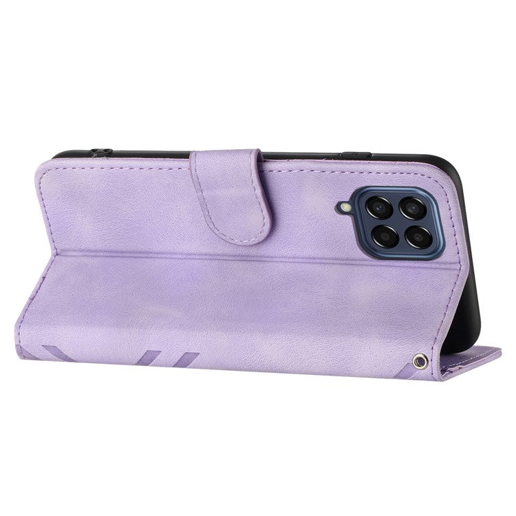 YX0040 For Samsung Galaxy M53 5G TPU+PU Leather Cover Imprinted Pattern Wallet Phone Stand Case - Light Purple