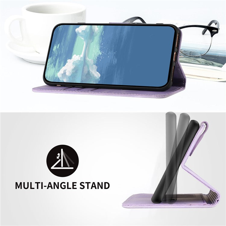 YX0040 For Samsung Galaxy M53 5G TPU+PU Leather Cover Imprinted Pattern Wallet Phone Stand Case - Light Purple