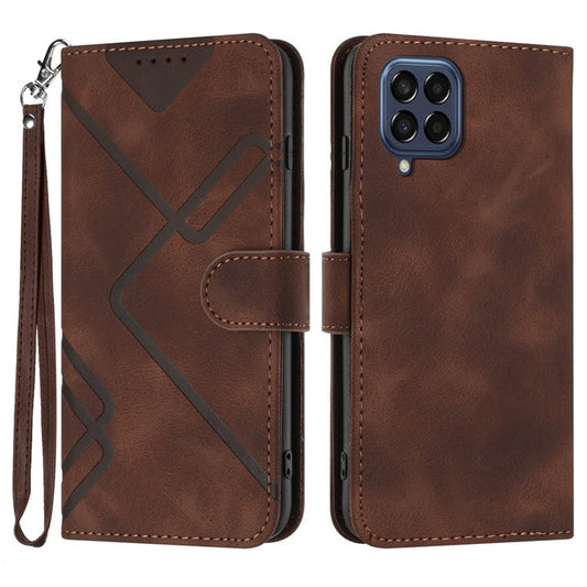 YX0040 For Samsung Galaxy M53 5G TPU+PU Leather Cover Imprinted Pattern Wallet Phone Stand Case - Coffee