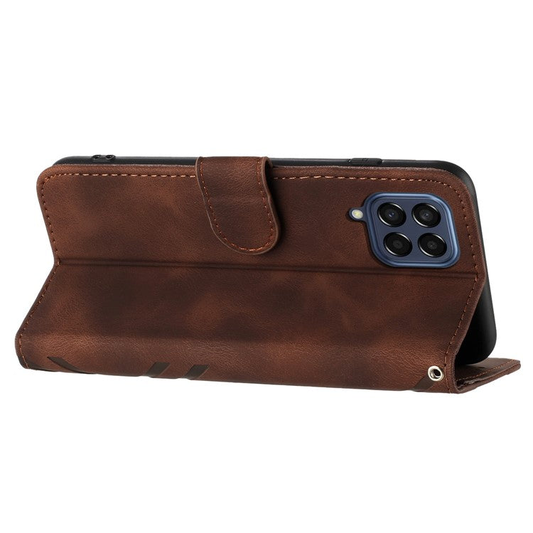 YX0040 For Samsung Galaxy M53 5G TPU+PU Leather Cover Imprinted Pattern Wallet Phone Stand Case - Coffee