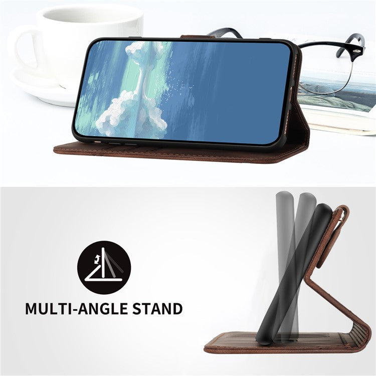 YX0040 For Samsung Galaxy M53 5G TPU+PU Leather Cover Imprinted Pattern Wallet Phone Stand Case - Coffee