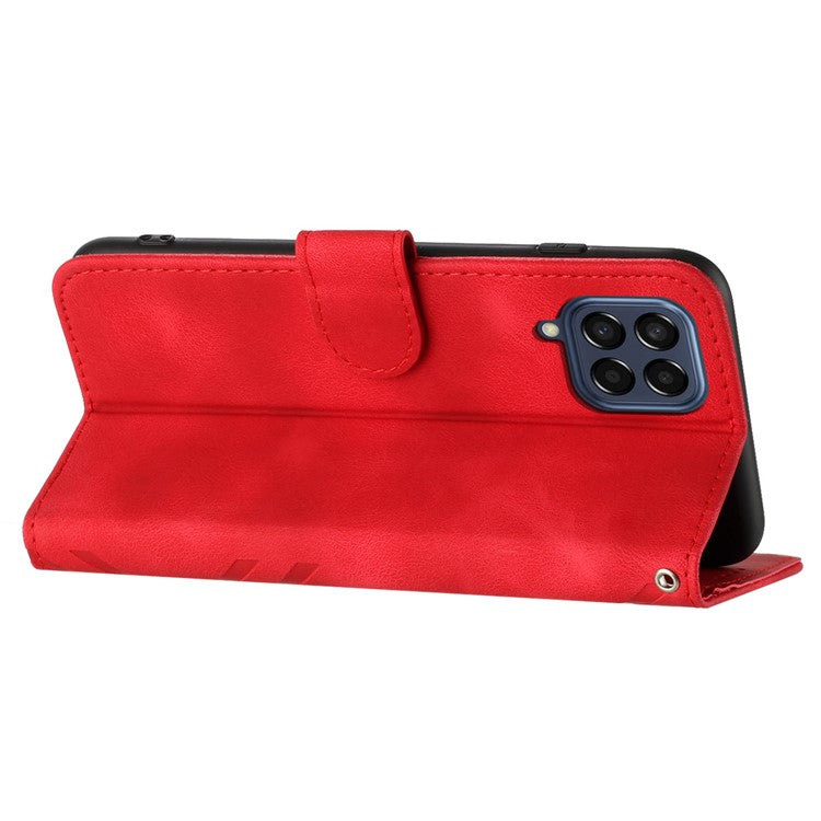 YX0040 For Samsung Galaxy M53 5G TPU+PU Leather Cover Imprinted Pattern Wallet Phone Stand Case - Red