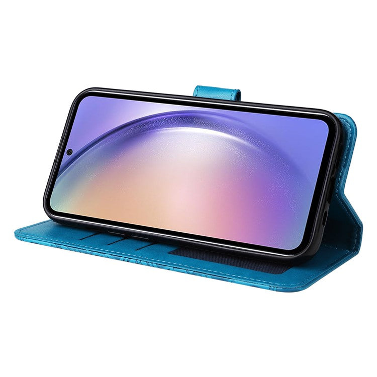 For Samsung Galaxy M54 5G / F54 5G PU Leather Flip Phone Case Sunflower Imprinted Stand Wallet Cover - Blue