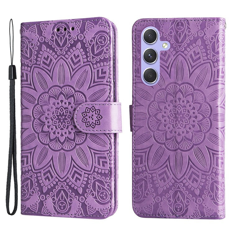 For Samsung Galaxy M54 5G / F54 5G PU Leather Flip Phone Case Sunflower Imprinted Stand Wallet Cover - Purple