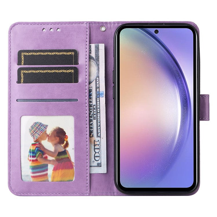 For Samsung Galaxy M54 5G / F54 5G PU Leather Flip Phone Case Sunflower Imprinted Stand Wallet Cover - Purple