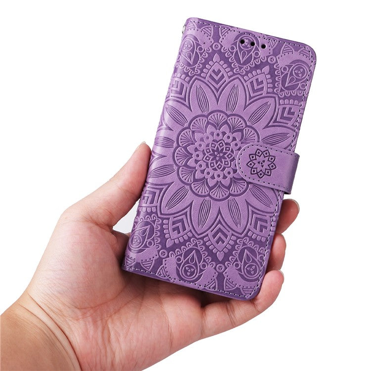 For Samsung Galaxy M54 5G / F54 5G PU Leather Flip Phone Case Sunflower Imprinted Stand Wallet Cover - Purple