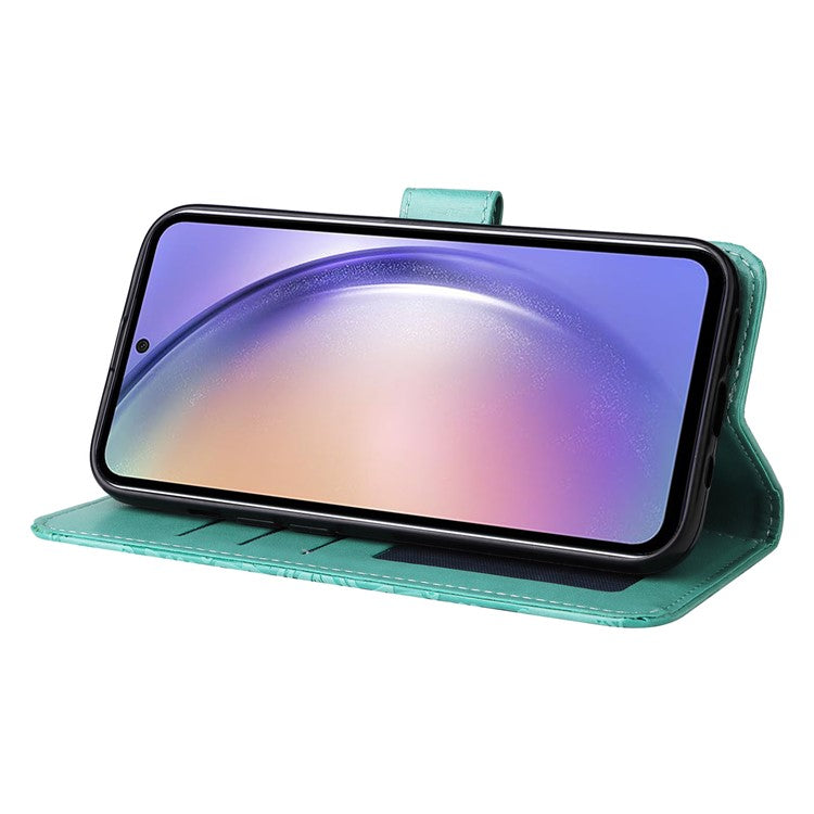 For Samsung Galaxy M54 5G / F54 5G PU Leather Flip Phone Case Sunflower Imprinted Stand Wallet Cover - Green