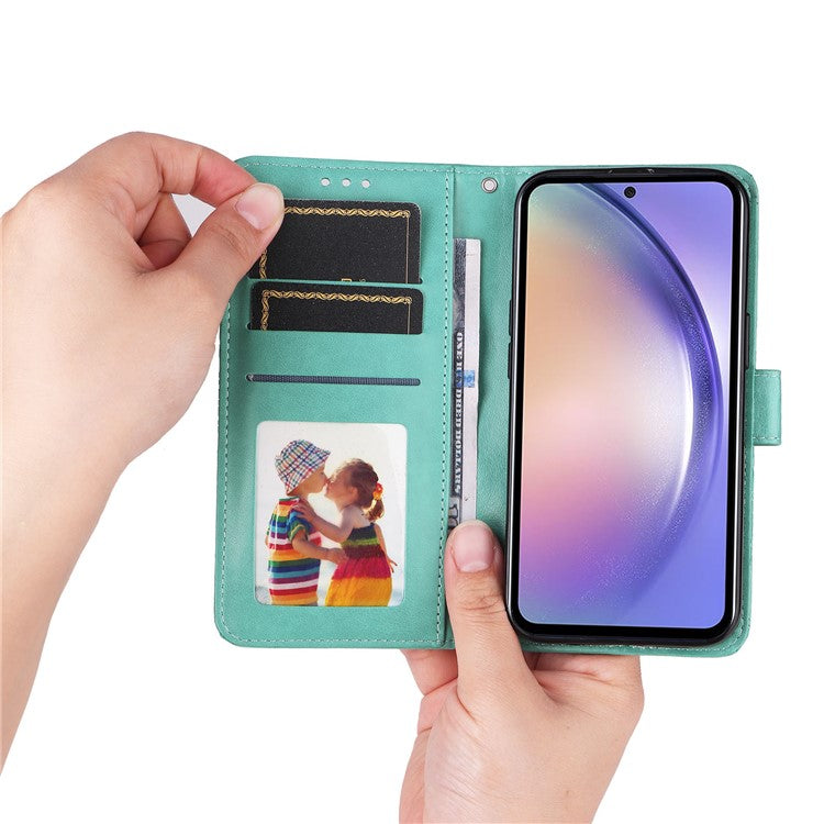 For Samsung Galaxy M54 5G / F54 5G PU Leather Flip Phone Case Sunflower Imprinted Stand Wallet Cover - Green