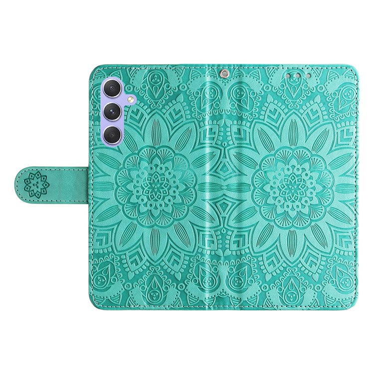 For Samsung Galaxy M54 5G / F54 5G PU Leather Flip Phone Case Sunflower Imprinted Stand Wallet Cover - Green