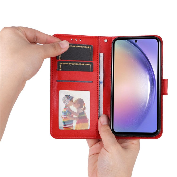 For Samsung Galaxy M54 5G / F54 5G PU Leather Flip Phone Case Sunflower Imprinted Stand Wallet Cover - Red
