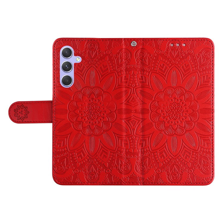 For Samsung Galaxy M54 5G / F54 5G PU Leather Flip Phone Case Sunflower Imprinted Stand Wallet Cover - Red