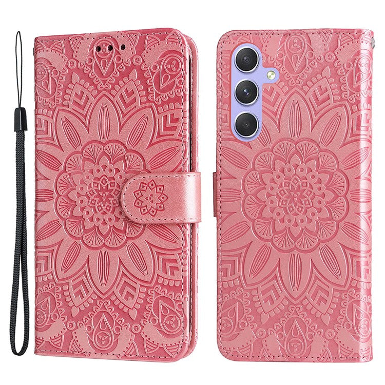 For Samsung Galaxy M54 5G / F54 5G PU Leather Flip Phone Case Sunflower Imprinted Stand Wallet Cover - Pink